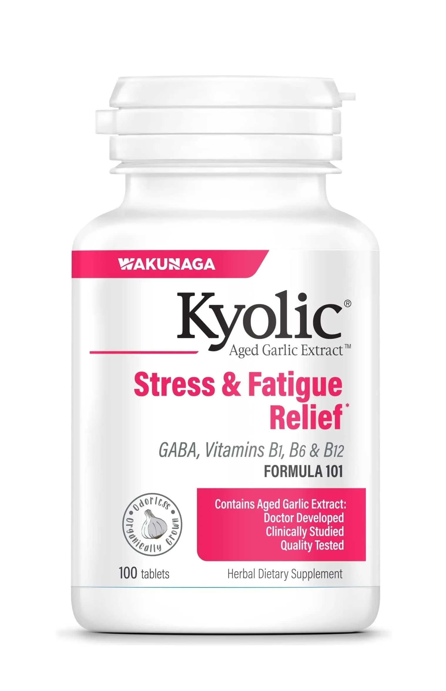 Kyolic Aged Garlic Extract Stress & Fatigue Relief* Formula 101, 100 Tabs | Odorless, Organic, Scientifically Researched