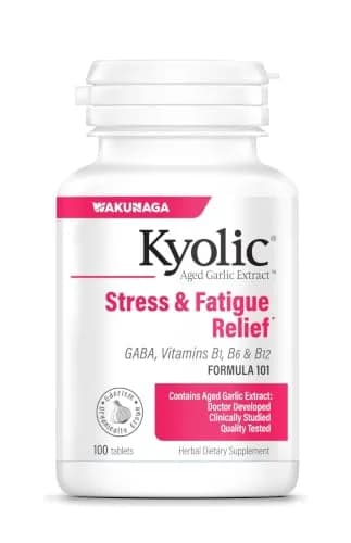 Kyolic Aged Garlic Extract Stress & Fatigue Relief* Formula 101, 100 Tabs | Odorless, Organic, Scientifically Researched thumbnail 1