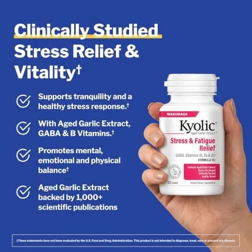 Kyolic Aged Garlic Extract Stress & Fatigue Relief* Formula 101, 100 Tabs | Odorless, Organic, Scientifically Researched thumbnail 2