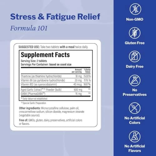 Kyolic Aged Garlic Extract Stress & Fatigue Relief* Formula 101, 100 Tabs | Odorless, Organic, Scientifically Researched thumbnail 3