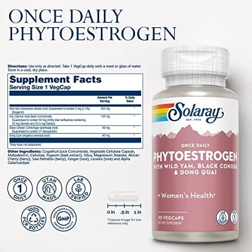 SOLARAY Once Daily Phytoestrogen VegCaps 30 Count (30 Servings) | Women's Health Support with Wild Yam, Soy, Black Cohosh & Dong Quai thumbnail 2
