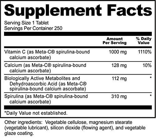 NutriBiotic Meta-C Tablets, 1000 mg Spirulina-Bound Vitamin C, 250 Count | Buffered with Calcium, Antioxidant & Collagen Support thumbnail 6