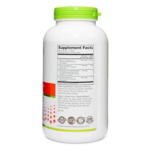 NutriBiotic Meta-C Tablets, 1000 mg Spirulina-Bound Vitamin C, 250 Count | Buffered with Calcium, Antioxidant & Collagen Support thumbnail 3