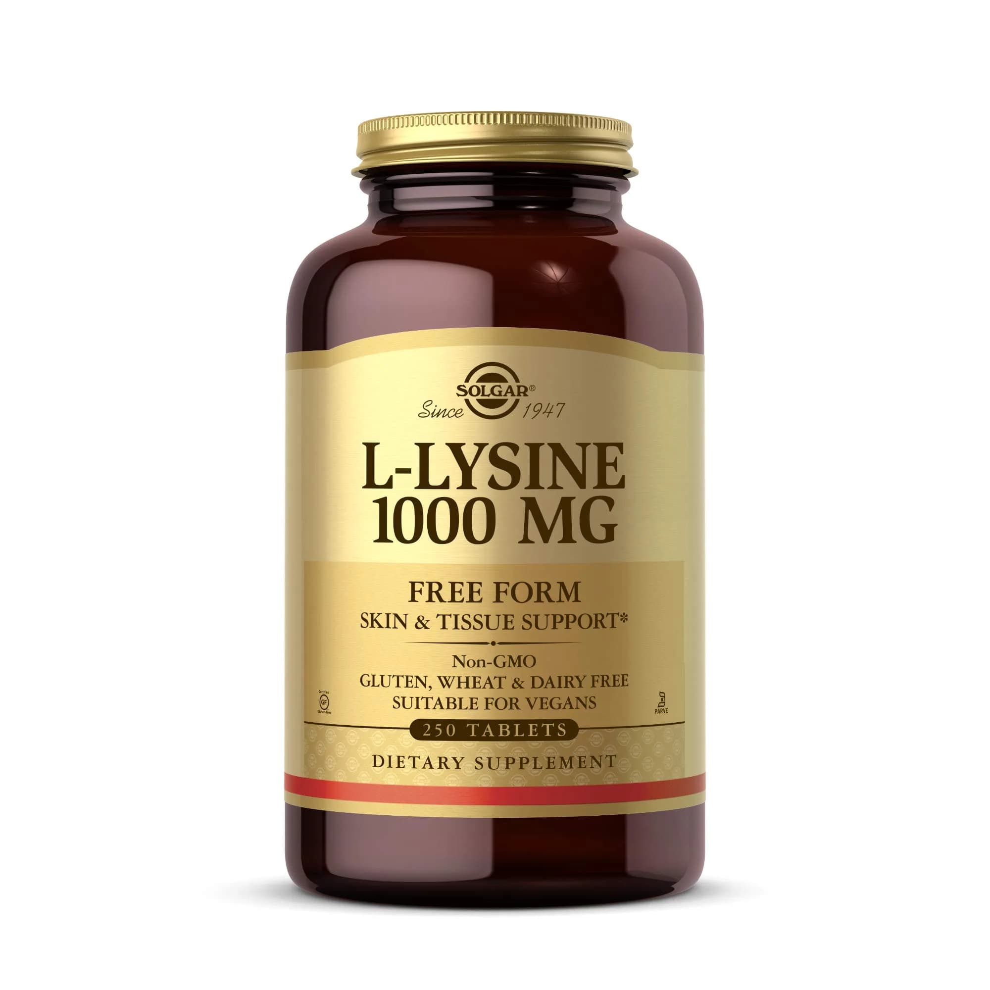 Solgar L-Lysine 1000 mg Tablets | 250 Count (250 Servings) | Essential Amino Acid for Skin & Collagen Support