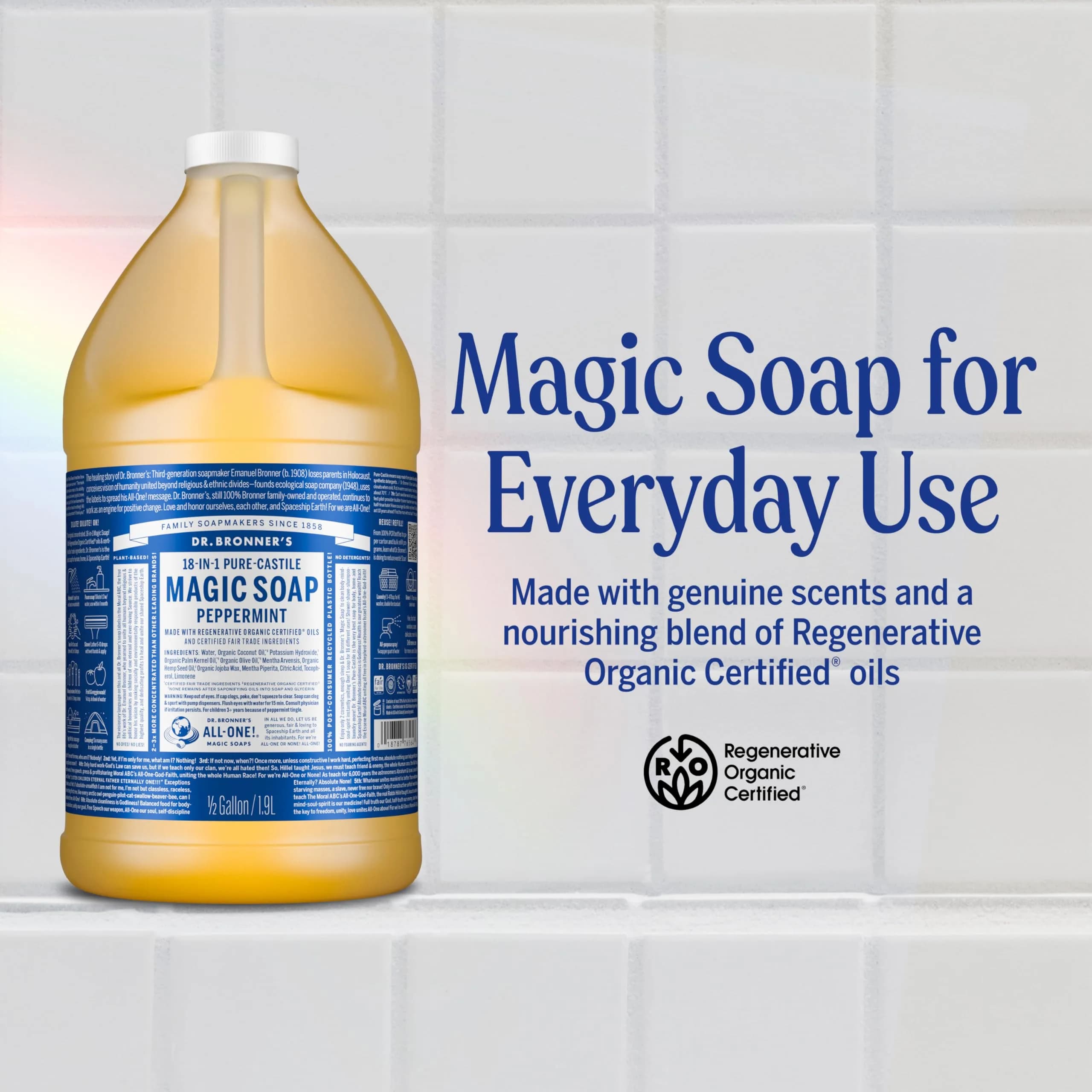 Dr. Bronner's Peppermint Pure-Castile Liquid Soap 1893ml (64 Fl Oz) | Concentrated Multi-Use Cleanser - view 2