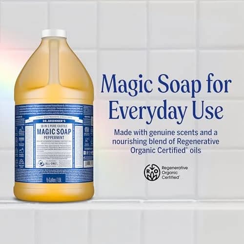 Dr. Bronner's Peppermint Pure-Castile Liquid Soap 1893ml (64 Fl Oz) | Concentrated Multi-Use Cleanser thumbnail 2