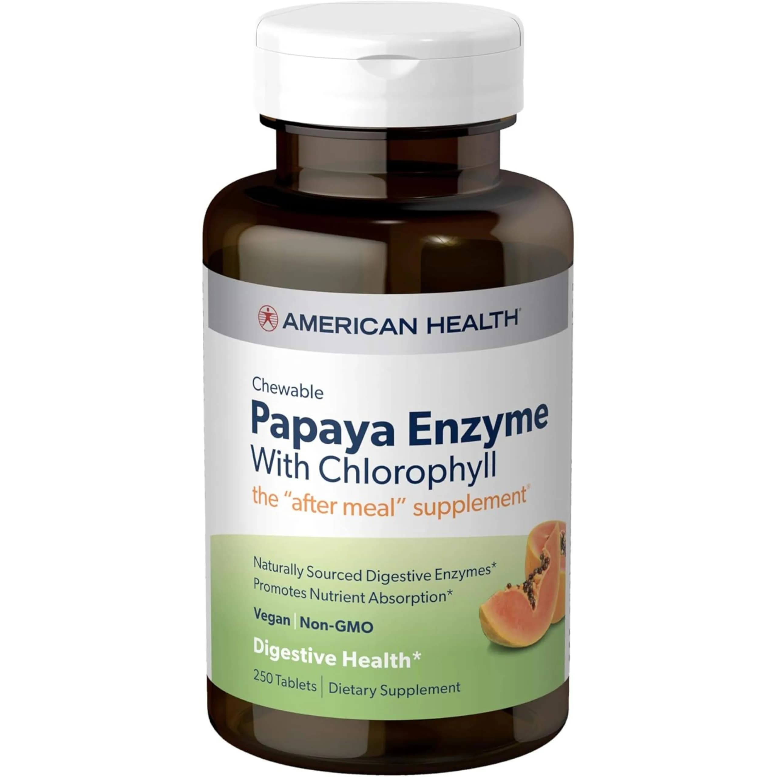 American Health Papaya Enzyme Chewables 250ct | Digestive Support with Chlorophyll & Peppermint — Caplet