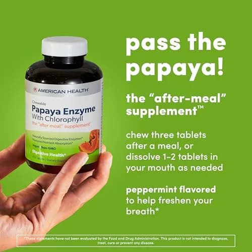American Health Papaya Enzyme Chewables 250ct | Digestive Support with Chlorophyll & Peppermint thumbnail 4