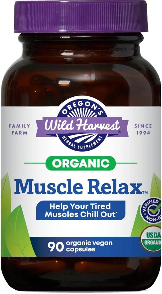 Oregon's Wild Harvest Muscle Relax Vegan Herbal Supplement 90 Count | USDA Organic Valerian, Hops & Skullcap for Relaxation - main product image