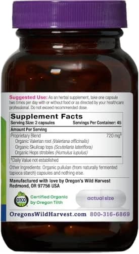 Oregon's Wild Harvest Muscle Relax Vegan Herbal Supplement 90 Count | USDA Organic Valerian, Hops & Skullcap for Relaxation thumbnail 2
