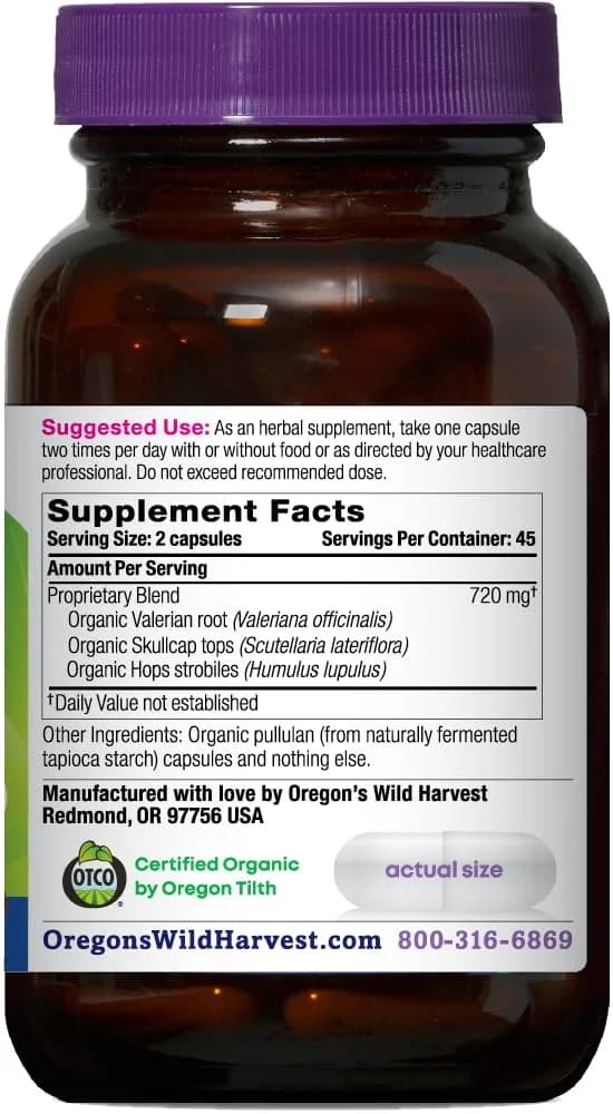 Oregon's Wild Harvest Muscle Relax Vegan Herbal Supplement 90 Count | USDA Organic Valerian, Hops & Skullcap for Relaxation - view 2