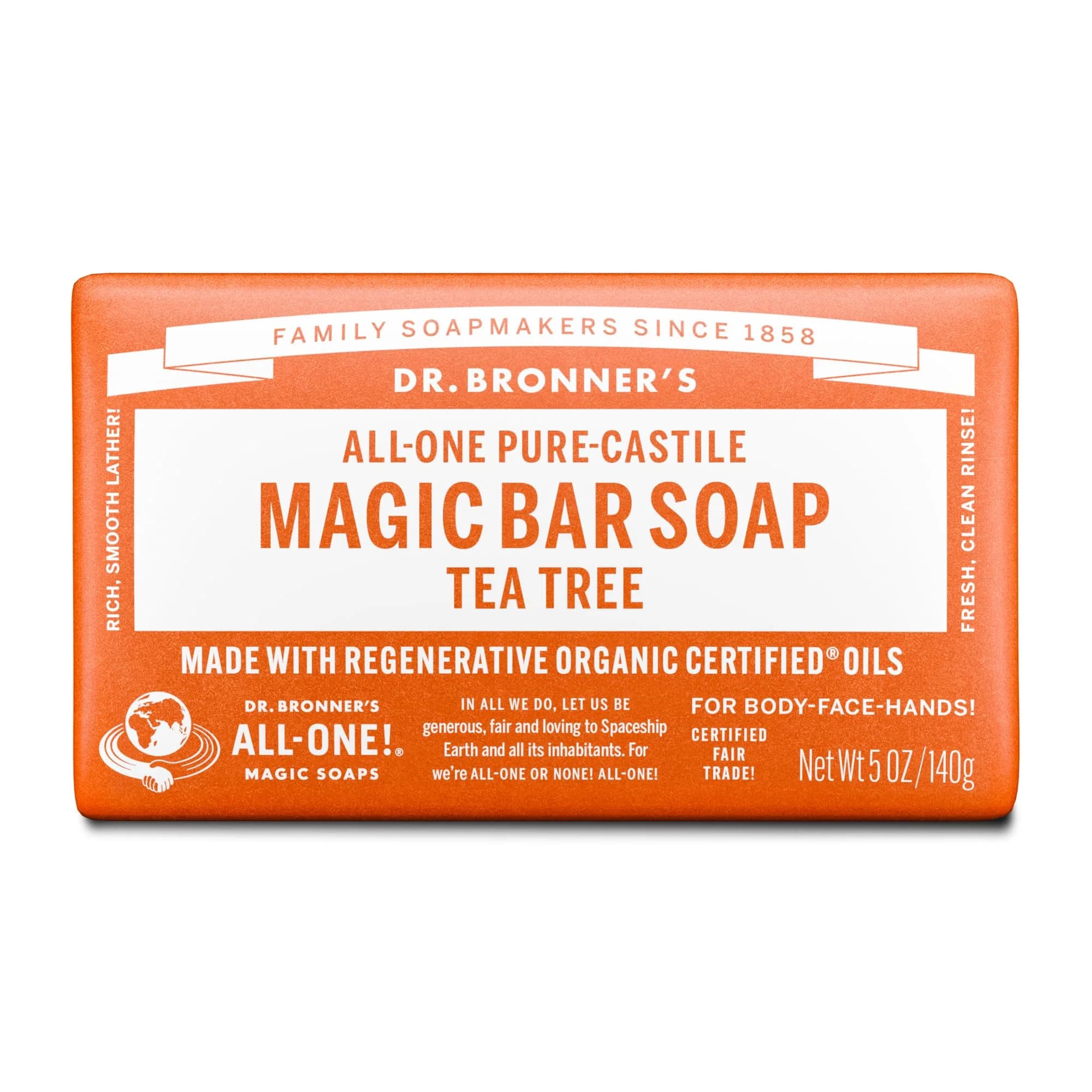 Dr. Bronner's Pure-Castile Bar Soap, Tea Tree 5 oz | Organic, Vegan, Gentle Clean — Tea Tree