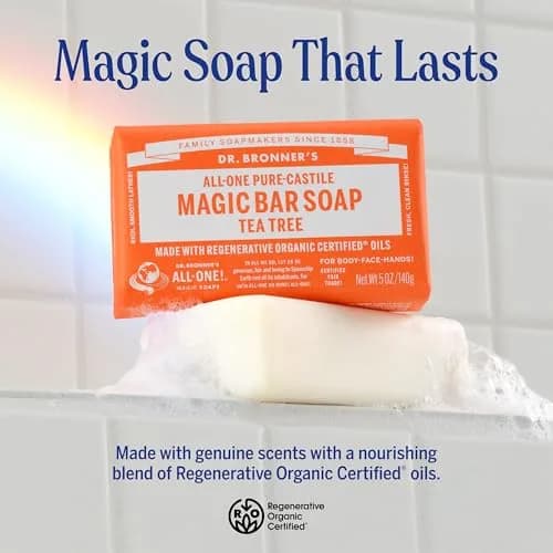 Dr. Bronner's Pure-Castile Bar Soap, Tea Tree 5 oz | Organic, Vegan, Gentle Clean thumbnail 2