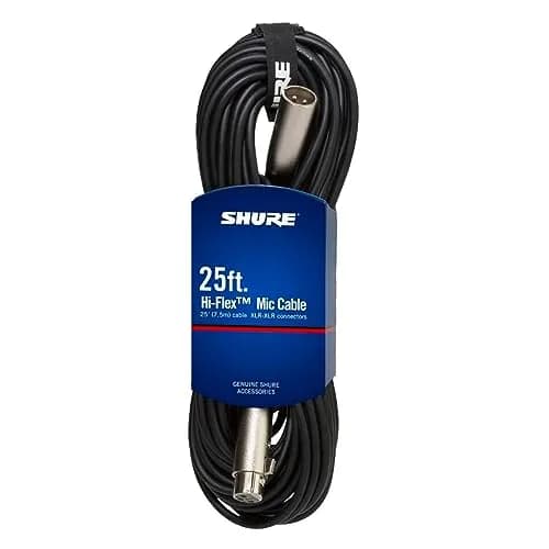 Shure C25J 25-foot (7.62 m) Hi-Flex Microphone Cable with Chrome XLR Connectors, Black | Balanced Audio for Stage & Studio thumbnail 1