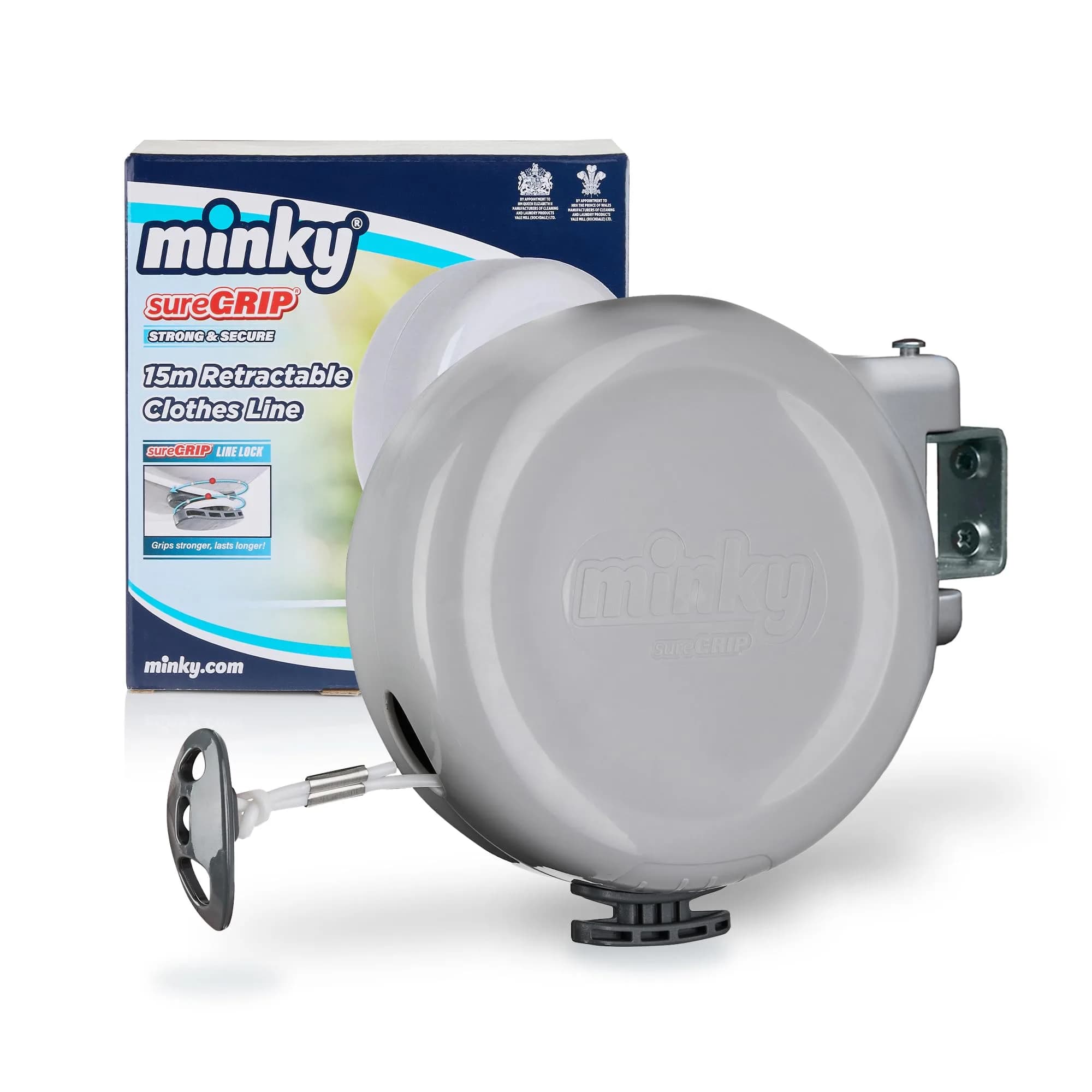 Minky Homecare Retractable Clothesline 15.5m (49 ft) Gray | Heavy Duty PVC Coated Line for Balconies & Patios — Gray