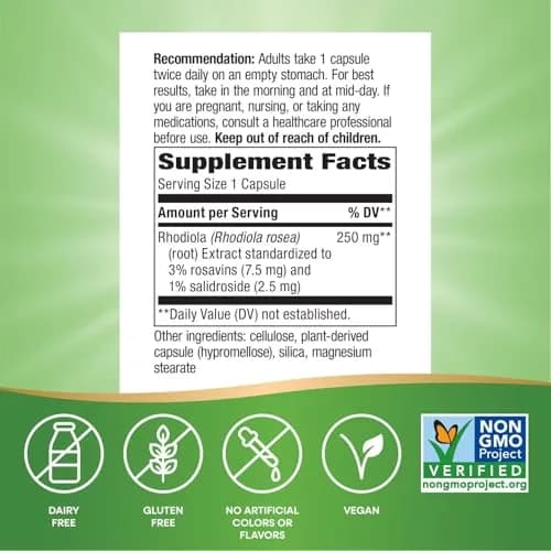 Nature's Way Rhodiola Capsules 250mg (60 Count) | Adaptogenic Herb for Energy & Cognitive Support thumbnail 5