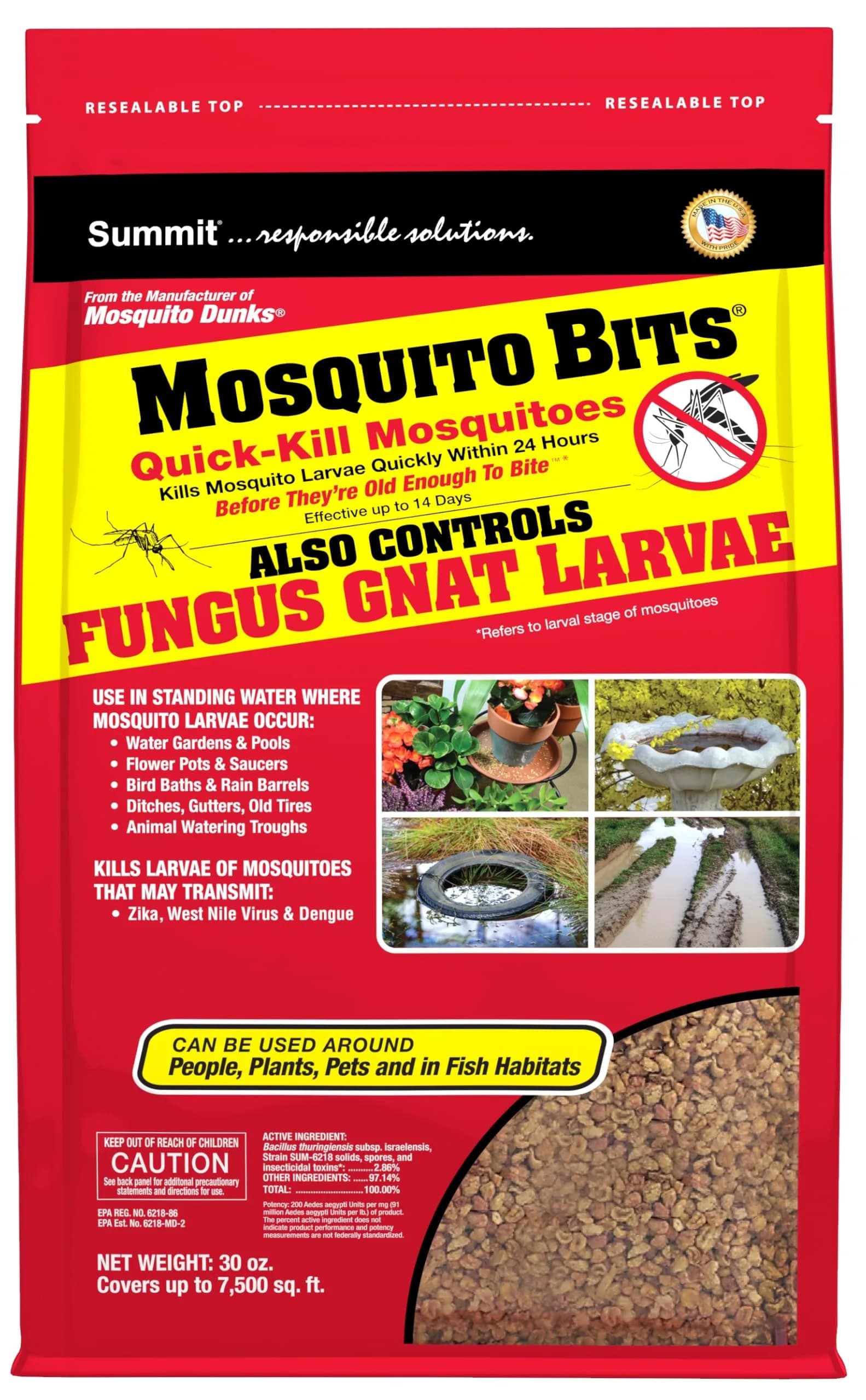Summit Mosquito Bits Larvicide Granules 850g (30 oz) | EPA Registered Biological Control