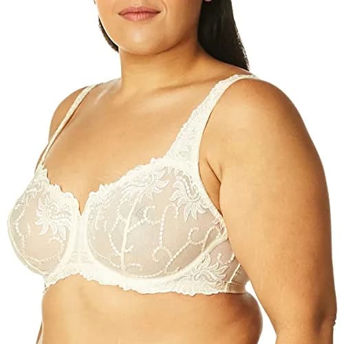 Lunaire Womens Sevilla Scroll Embroidered Semi Demi Underwire Bra, Ivory, 40C | Floral Lace Support thumbnail 1