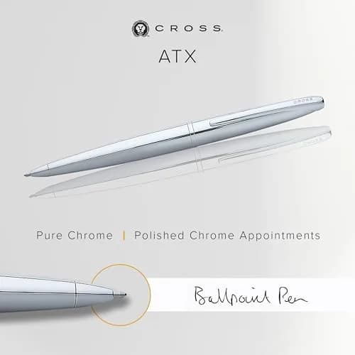 Cross ATX Pure Chrome Ballpoint Pen, Medium Point, Black Ink (0.7mm) | Smooth Writing, Professional Design thumbnail 2