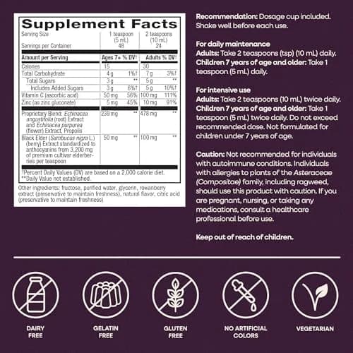 Nature's Way Sambucus Immune Elderberry Syrup with Vitamin C & Zinc 240ml (8 Fl Oz) | Immune Support with Superfood Antioxidants thumbnail 7