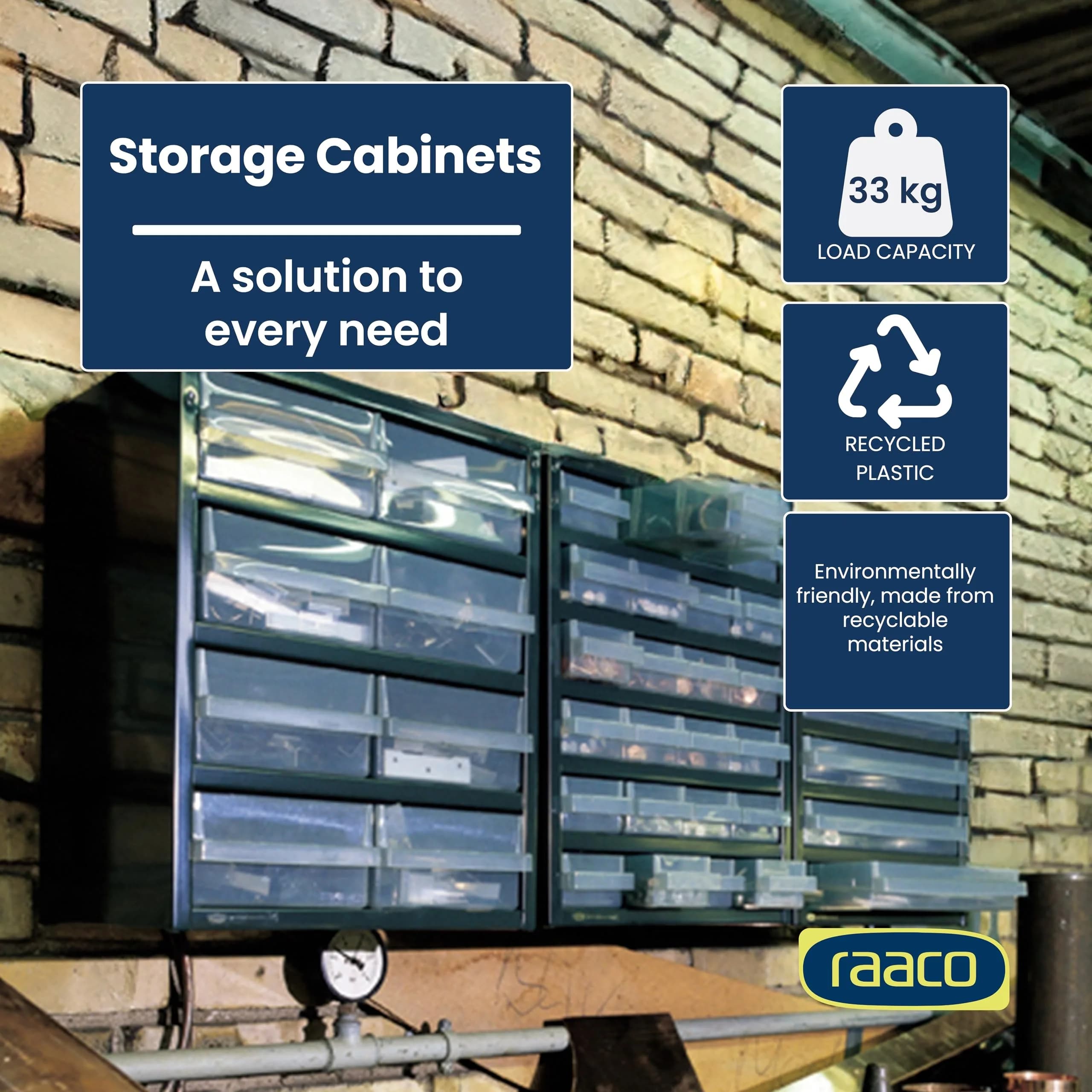 Raaco Steel Storage Cabinet, Compact 16-Drawer | Space-Saving Tool Organizer for Workshop & Garage — Tall-44D / Steel Cabinets thumbnail 2
