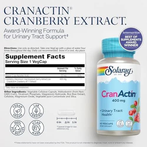 SOLARAY CranActin Cranberry Extract 400 mg | Urinary & Immune Support, Vegetarian, 60 VegCaps thumbnail 2