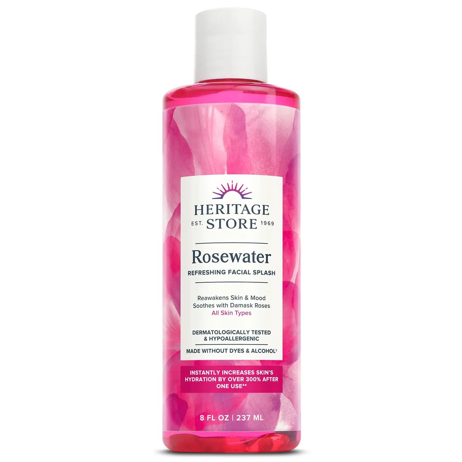 HERITAGE STORE Rosewater Facial Splash, Hydrating Toner (8oz) | Hydrates & Refreshes Skin with Rose Damask — 8 Fl Oz
