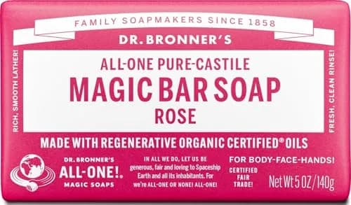 Dr. Bronner's Pure-Castile Bar Soap Rose 142g (5 Oz) | Gentle Moisturizing Vegan Soap thumbnail 1