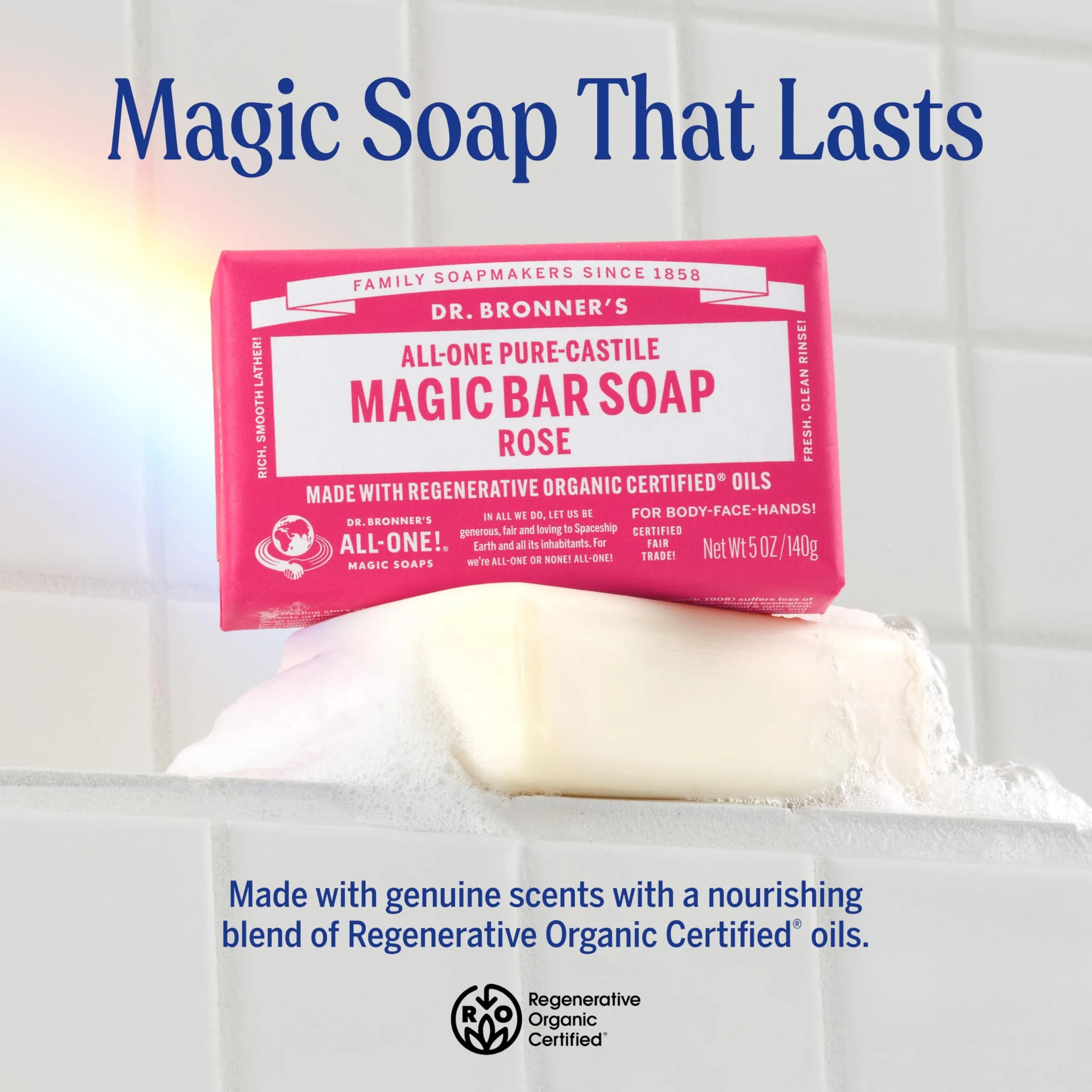 Dr. Bronner's Pure-Castile Bar Soap Rose 142g (5 Oz) | Gentle Moisturizing Vegan Soap - view 2