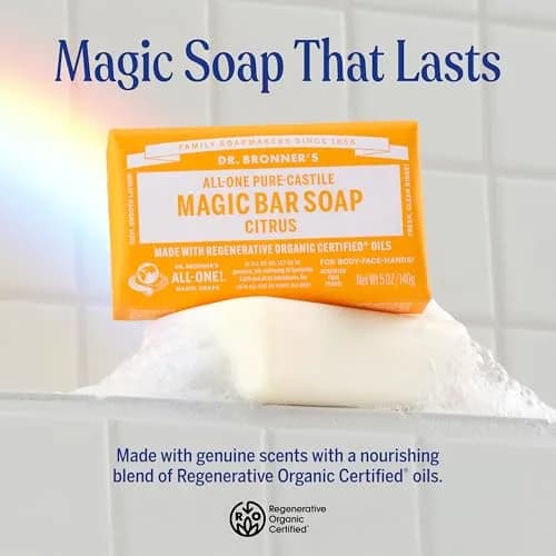 Dr. Bronner's Pure Castile Bar Soap Citrus Orange 140g (5 Oz) | Organic Oils for Face, Body & Hair thumbnail 2