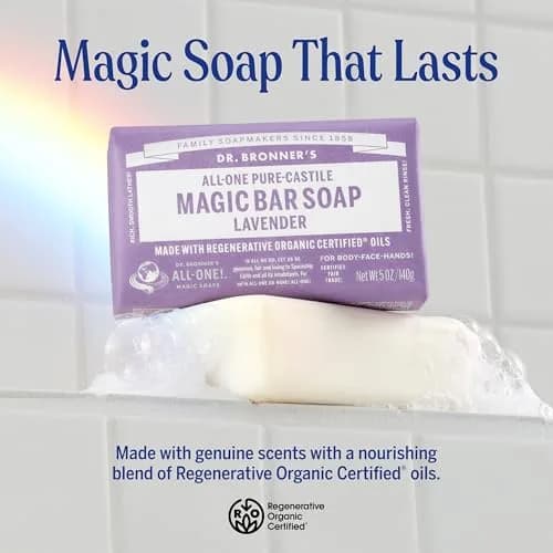 Dr. Bronner's Pure-Castile Bar Soap Lavender 142g (5 oz) | Organic & Fair Trade Ingredients thumbnail 2