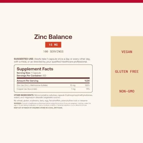 Jarrow Formulas Zinc Balance 15 mg Zinc with Copper 100 Capsules | Immune Support Supplement thumbnail 4