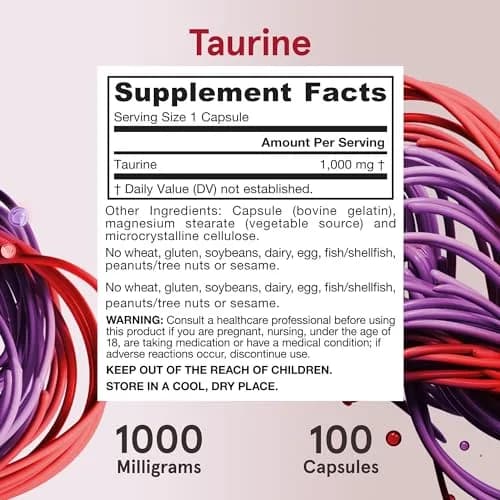 Jarrow Formulas Taurine 1000 mg Capsules, 100 Count (454 g) | Supports Brain Health & Osmoregulation thumbnail 6