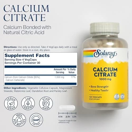 SOLARAY Calcium Citrate 1000 mg 120 VegCaps | Bone Health Supplement with Chelated Calcium thumbnail 2