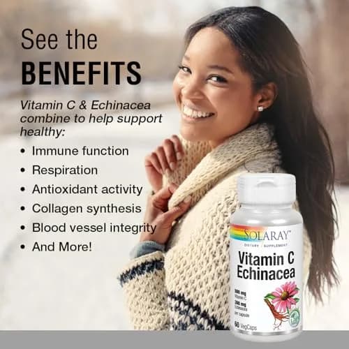SOLARAY Vitamin C & Echinacea Root | 60 VegCaps | Supports Immune & Respiratory Health thumbnail 2