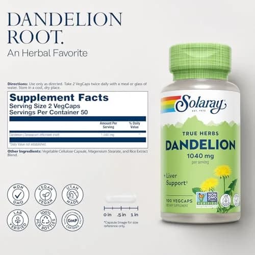 SOLARAY Dandelion Root Supplement 100 Count (Pack of 1) | Kidney & Liver Support thumbnail 2