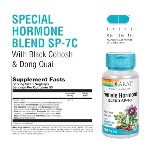SOLARAY Female Hormone Blend SP-7C Vegan Herbal Supplement 100 Count | Natural Support for Women's Wellness thumbnail 3