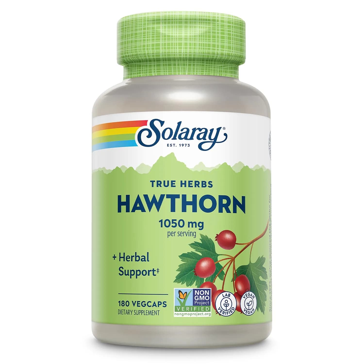 SOLARAY Hawthorn Berry Capsules 1050 mg | Herbal Support for Heart & Wellness — No Color