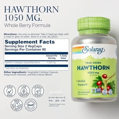 SOLARAY Hawthorn Berry Capsules 1050 mg | Herbal Support for Heart & Wellness thumbnail 2