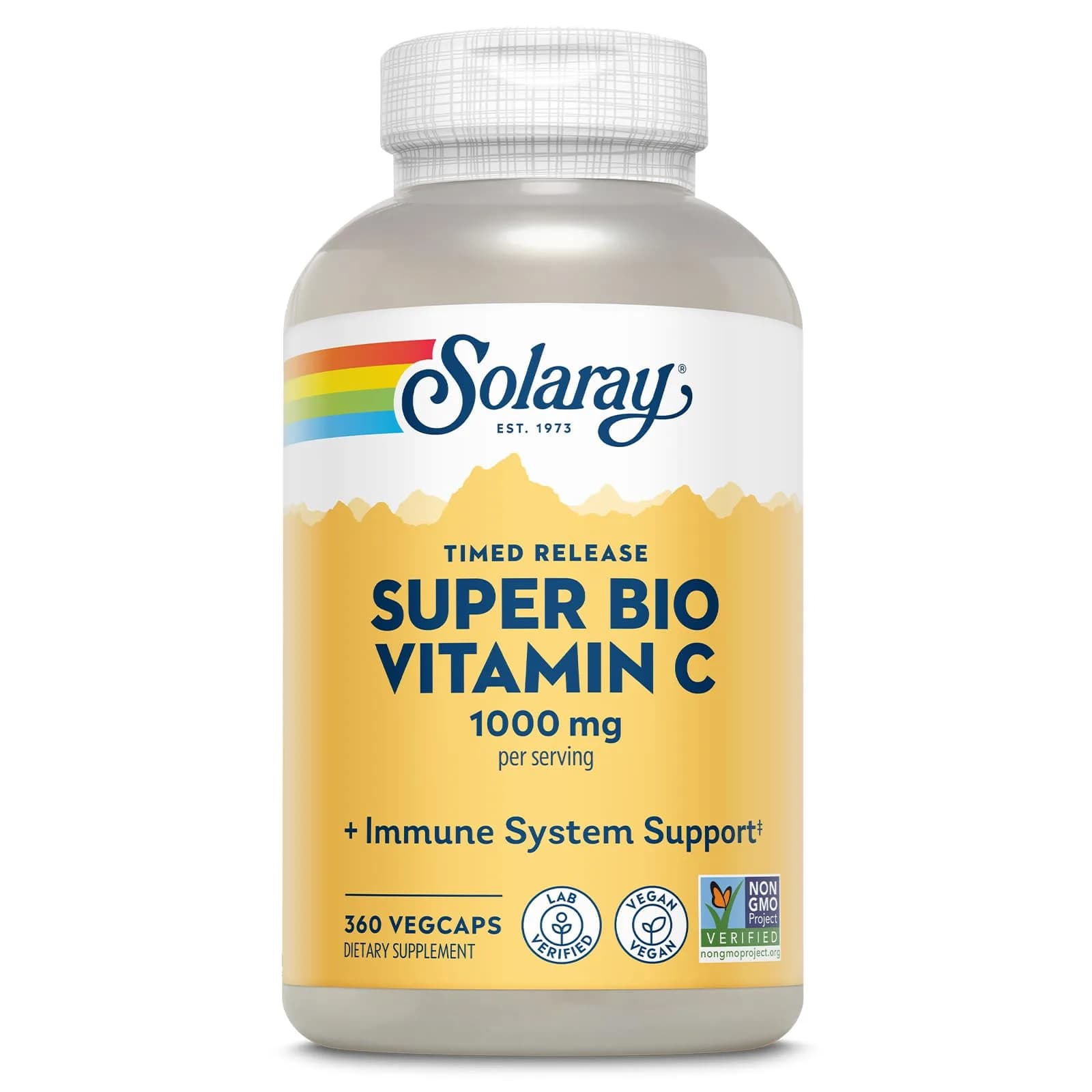 SOLARAY Super Bio Buffered Vitamin C 1000 mg Time Release, 360 VegCaps | Supports Immunity & Heart — No Color