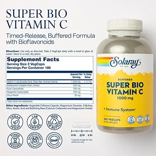 SOLARAY Super Bio Buffered Vitamin C 1000 mg Time Release, 360 VegCaps | Supports Immunity & Heart thumbnail 2