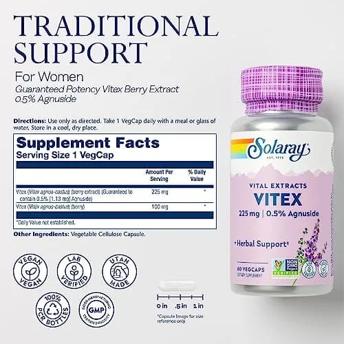 SOLARAY Vitex Berry Extract 225 mg | Traditional Women's Hormone Support | Vegan, Lab Verified thumbnail 2