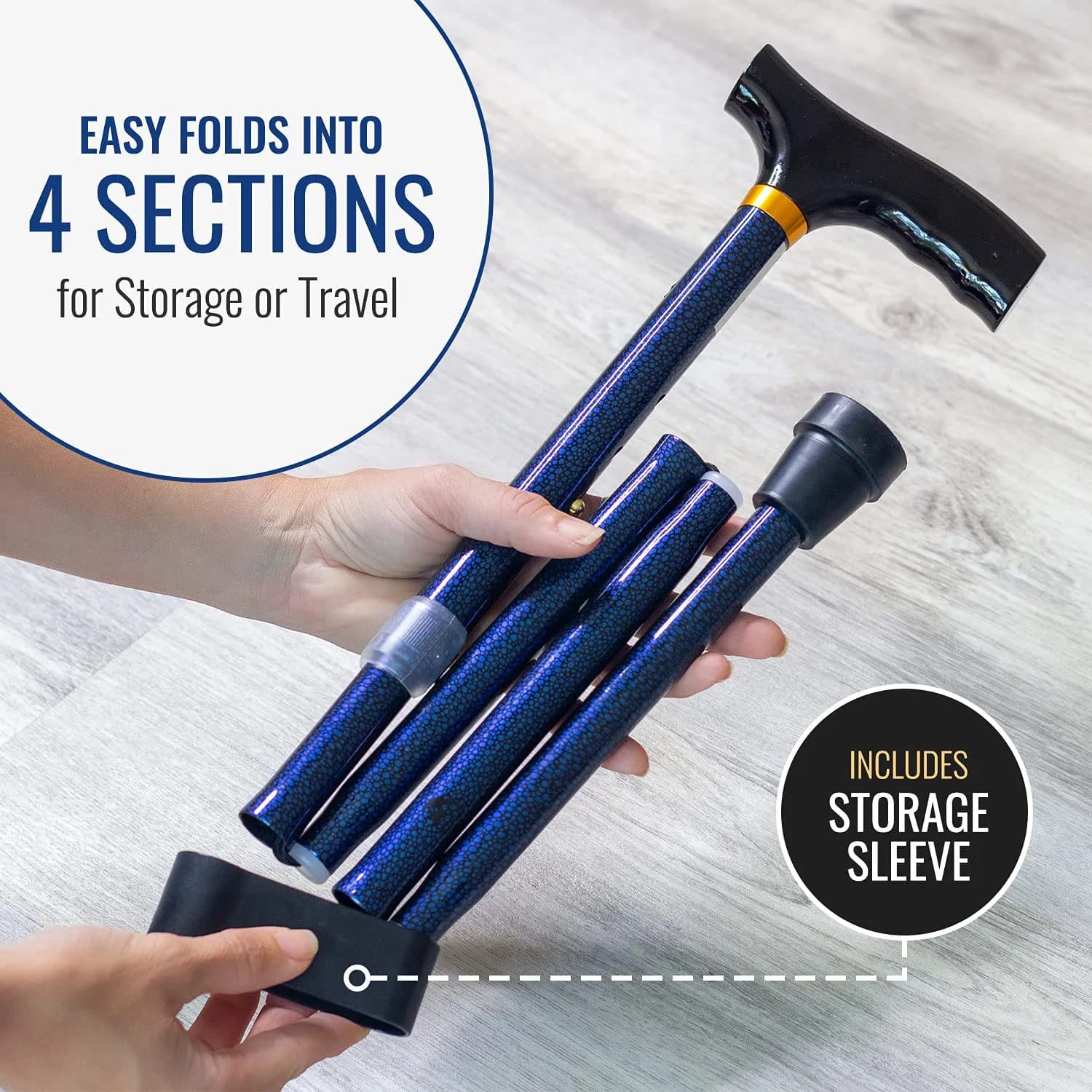 DMI Designer Folding Cane Blue Ice | Adjustable 33-37 Inch | 11.5" Folded - view 5