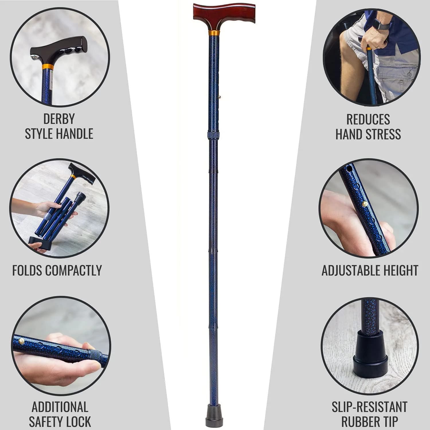 DMI Designer Folding Cane Blue Ice | Adjustable 33-37 Inch | 11.5" Folded - view 8