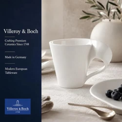 Villeroy & Boch NewWave Caffe Coffee Mug, Creamy White, 8 oz | Modern asymmetrical wave design thumbnail 9