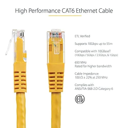 StarTech.com 10ft (3m) Cat 6 Ethernet Cable - Yellow UTP RJ45 Network Patch Cord | Gigabit Speeds & PoE Support thumbnail 2