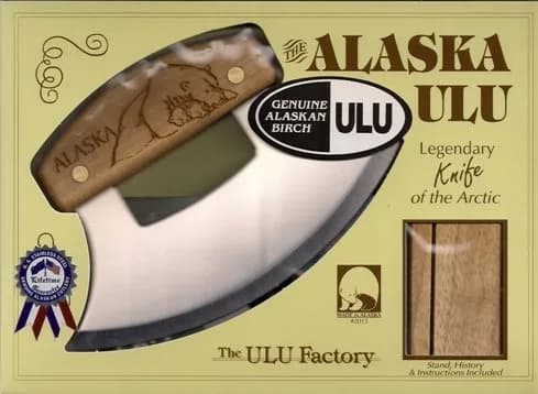 The ULU Factory Alaskan Ulu Knife 6" (15.24 cm) with Birch Handle & Stand | Traditional Forged Blade thumbnail 3