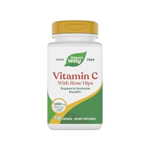 Nature's Way Vitamin C-500 with Rose Hips 100 Capsules | 1000 mg per Serving, Gluten-Free thumbnail 1