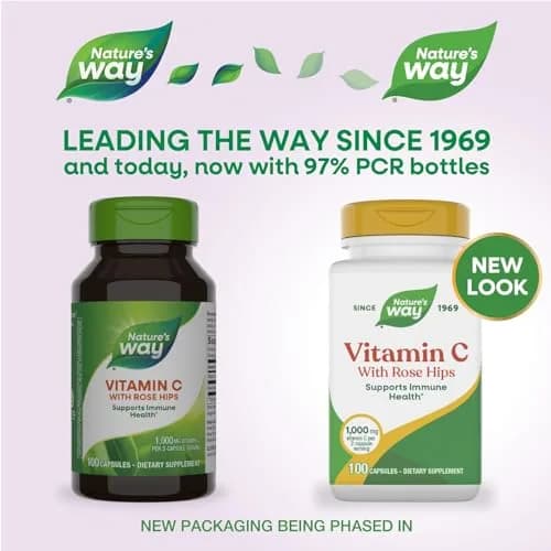 Nature's Way Vitamin C-500 with Rose Hips 100 Capsules | 1000 mg per Serving, Gluten-Free thumbnail 2