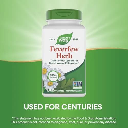 Nature's Way Feverfew Herb Capsules 380 mg (180 Count) | Traditional Support for Blood Vessel Relaxation thumbnail 4